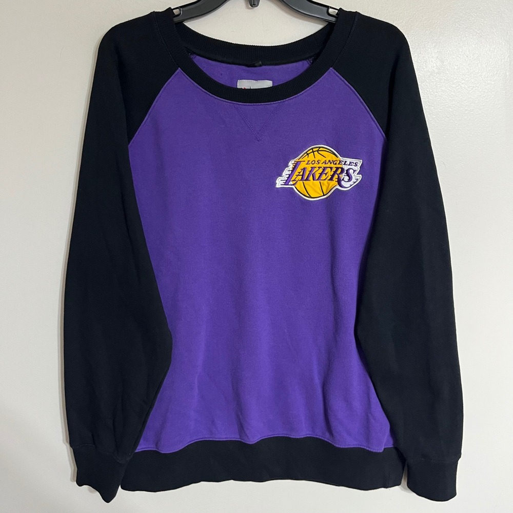 NBA Los Angeles‎ Lakers Raglan Sweatshirt Purple Black Embroidered XL RN100135
